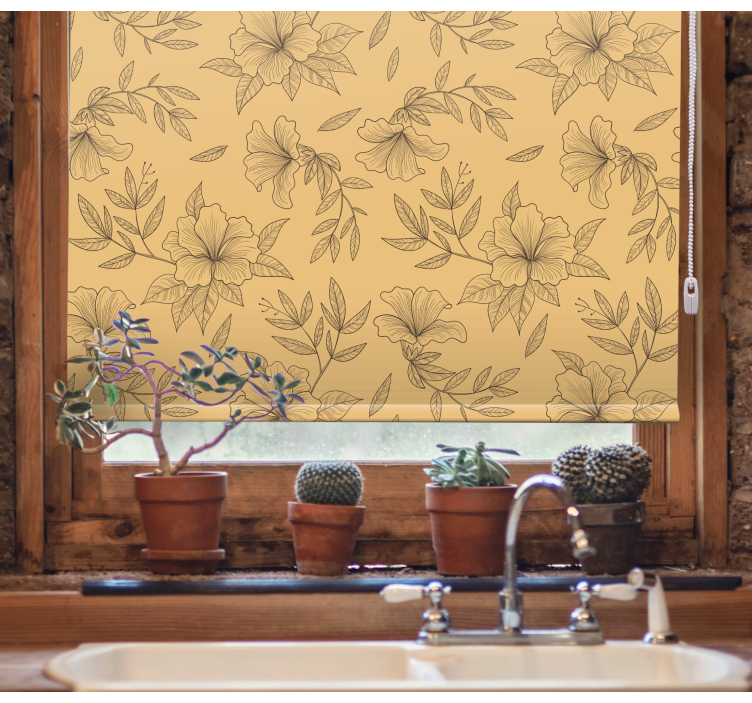 Rollo Fenster Blumen beige stilisierte muster - TenStickers