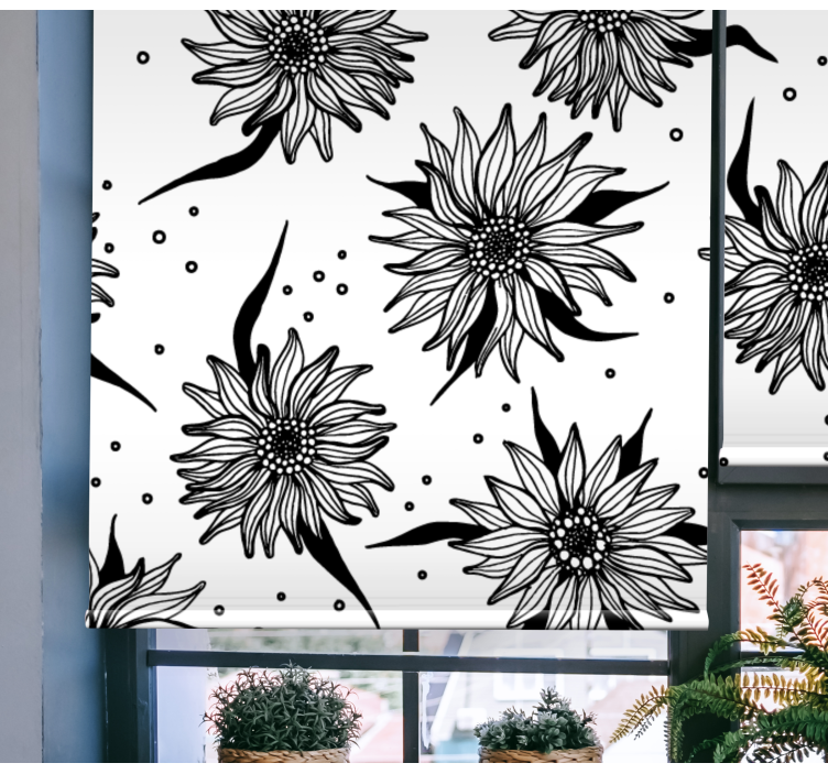 Rollo Fenster Blumen schwarz-weiße sonnenblumen - TenStickers