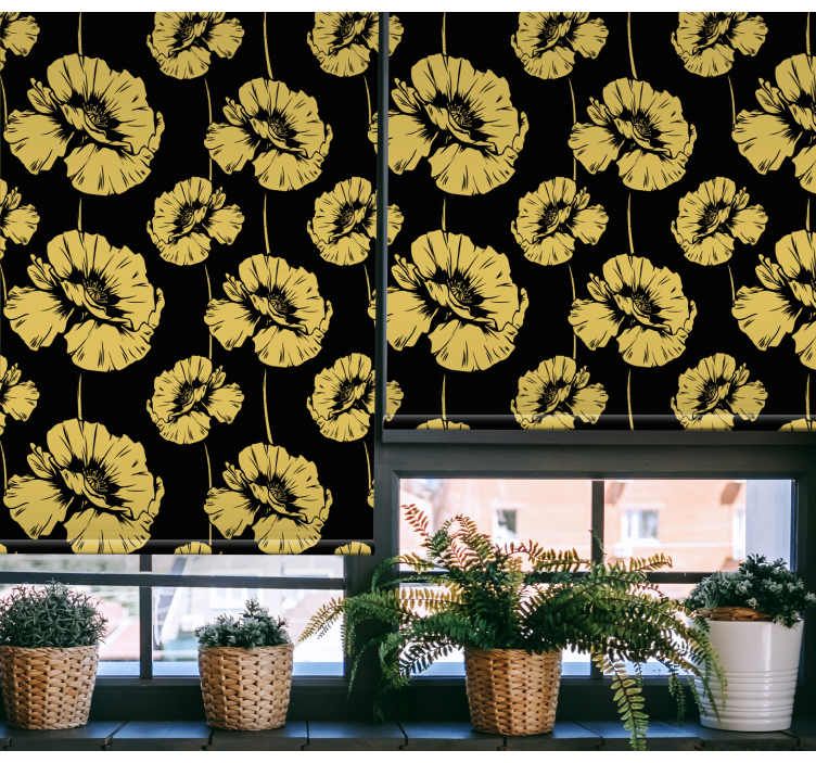 Rollo Fenster Blumen gelbes und schwarzes design - TenStickers
