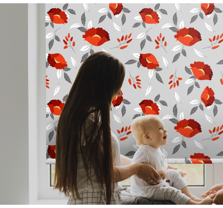 Rollo Fenster Blumen rot grau muster - TenStickers
