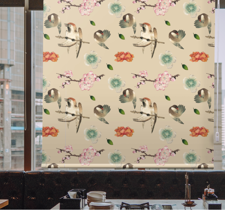 Rollo fenster blumen und pflanzen beige vogel design - TenStickers