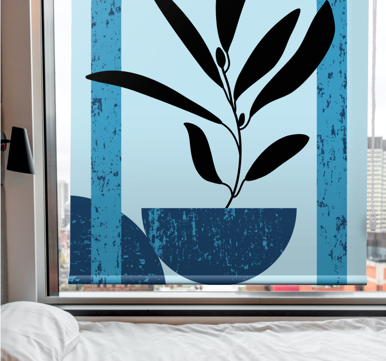 Rollo fenster blumen und pflanzen blauer stilvoller topf - TenStickers