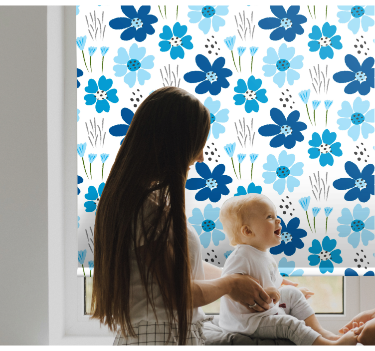 Rollo Fenster Blumen und Pflanzen blaues einfaches muster - TenStickers