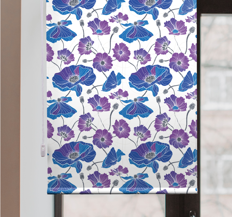 Rollo Fenster Blumen und Pflanzen blaues und rosa muster - TenStickers