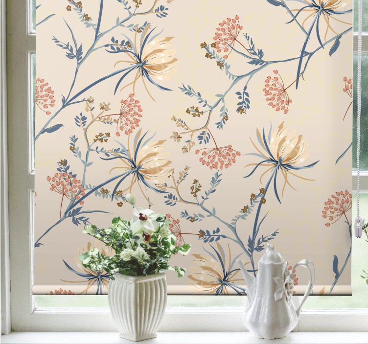 Rollo Fenster Blumen und Pflanzen Blumen Blüte beige Muster - TenStickers
