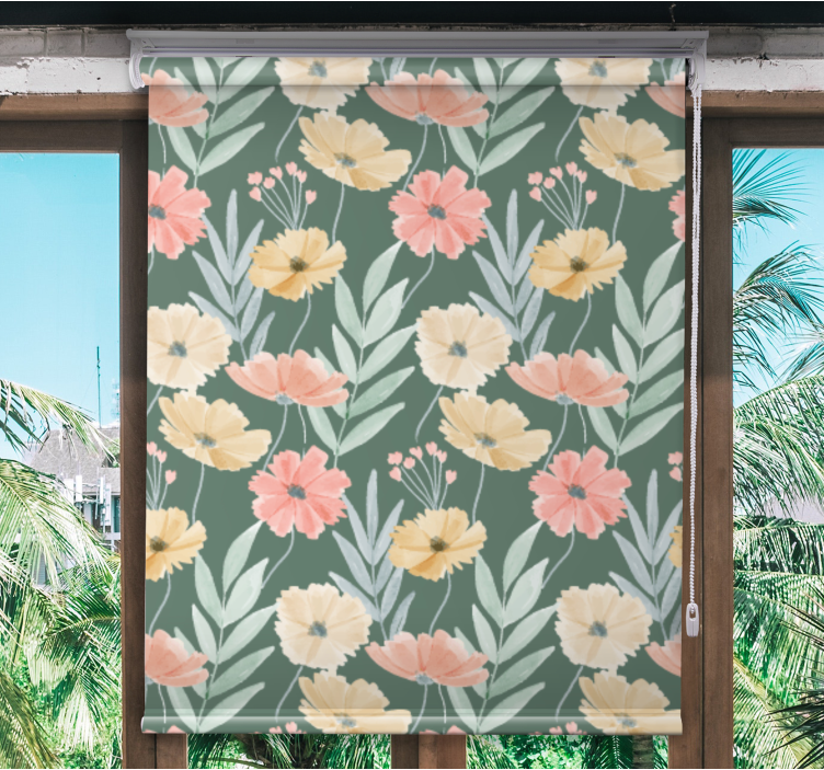 Rollo fenster blumen und pflanzen elegante pflanzenanordnung - TenStickers