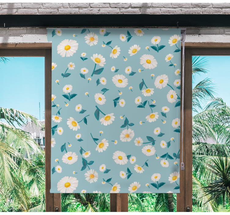 Rollo Fenster Blumen Gänseblümchen blaues Muster - TenStickers