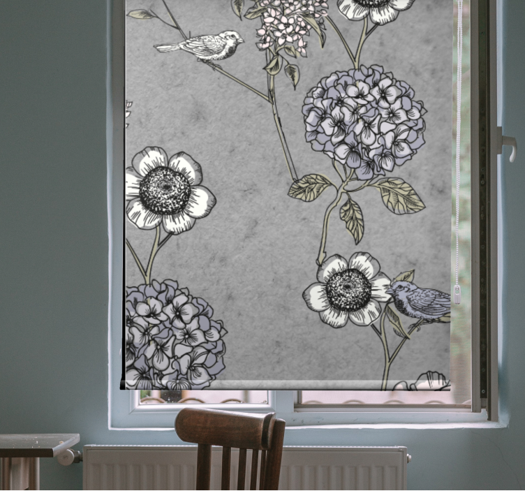 Rollo Fenster Blumen und Pflanzen graues sanftes motiv - TenStickers