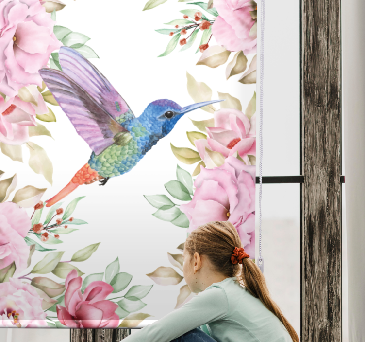 Rollo Fenster Blumen und Pflanzen kolibri zwischen rosen - TenStickers