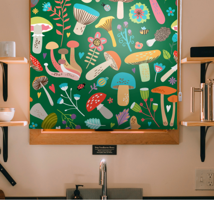 Rollo Fenster Blumen und Pflanzen lebendiges pilzmotiv - TenStickers