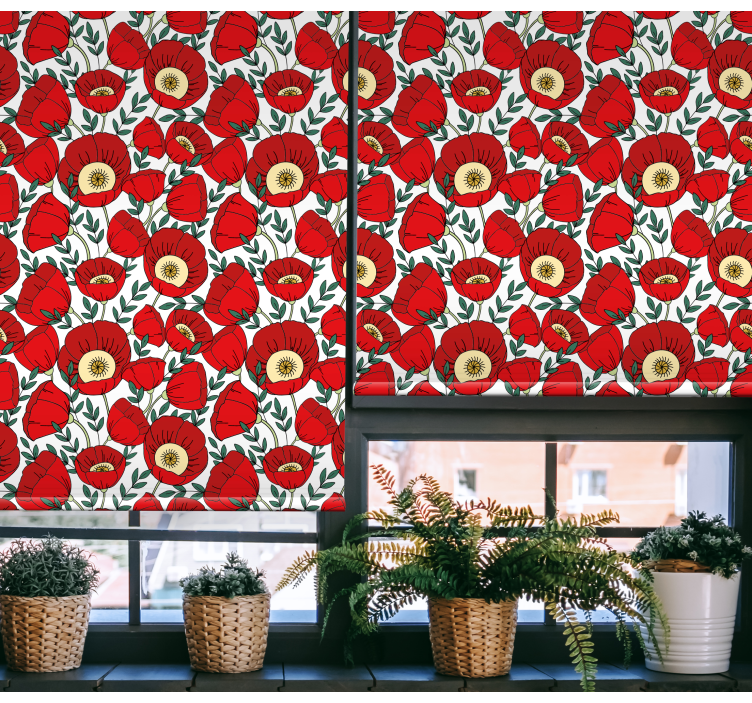 Rollo fenster blumen und pflanzen mit roten welpenmuster - TenStickers