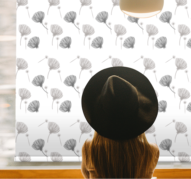 Rollo Fenster Blumen und Pflanzen weiches graues muster - TenStickers