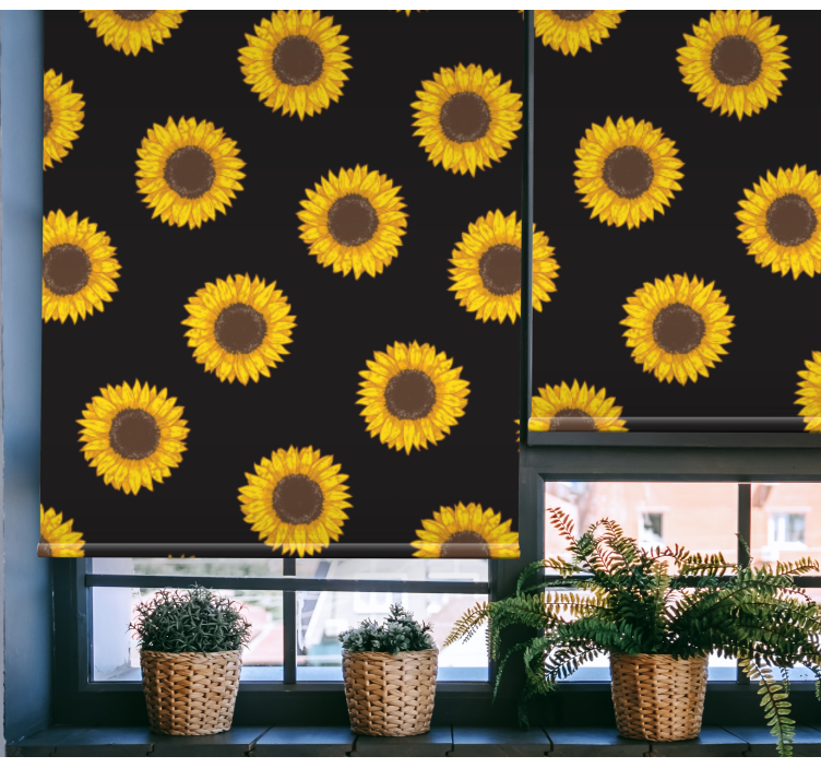 Rollo fenster blumen und pflanzen sonnenblumen schwarz gelb - TenStickers