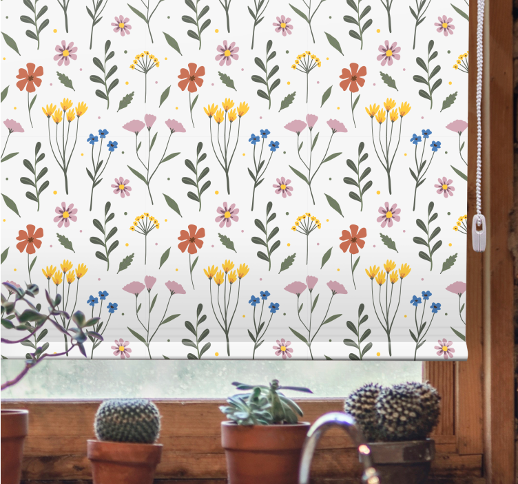 Rollo Fenster Blumen und Pflanzen weißes botanisches muster - TenStickers