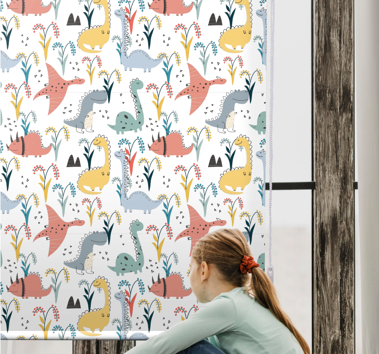 Rollo Fenster Dinosaurier skandinavisches buntes muster - TenStickers