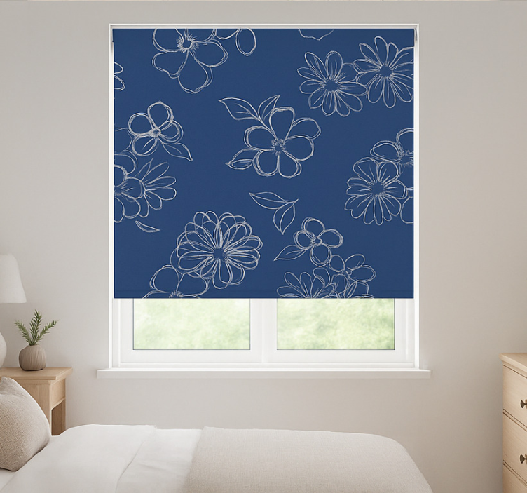 Rollo Fenster Hochzeit blaue umrissblumen - TenStickers