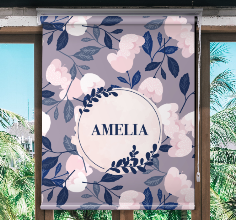 Rollo Fenster Jugendzimmer lila blumenmuster mit namen - TenStickers