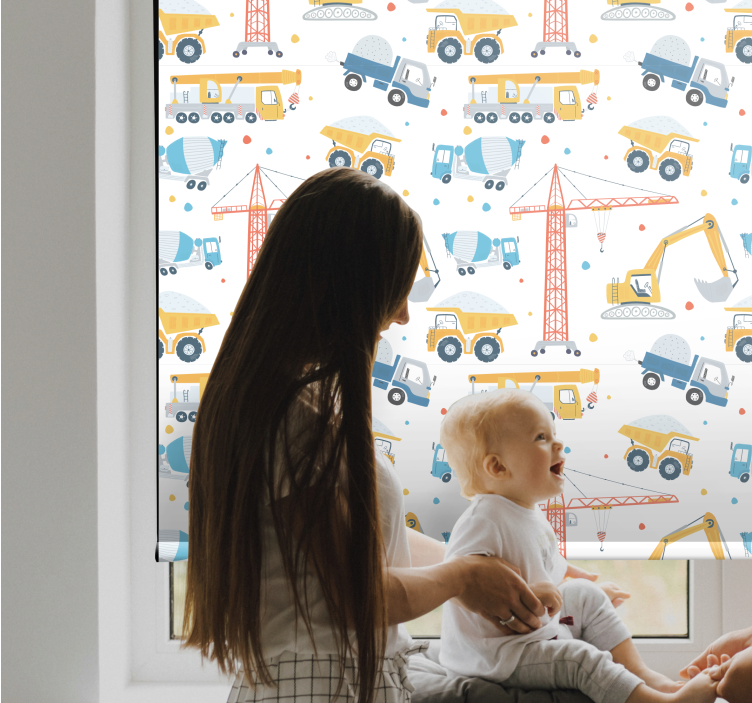 Rollo fenster kinderzimmer mit baustellenfahrzeugen spaß - TenStickers