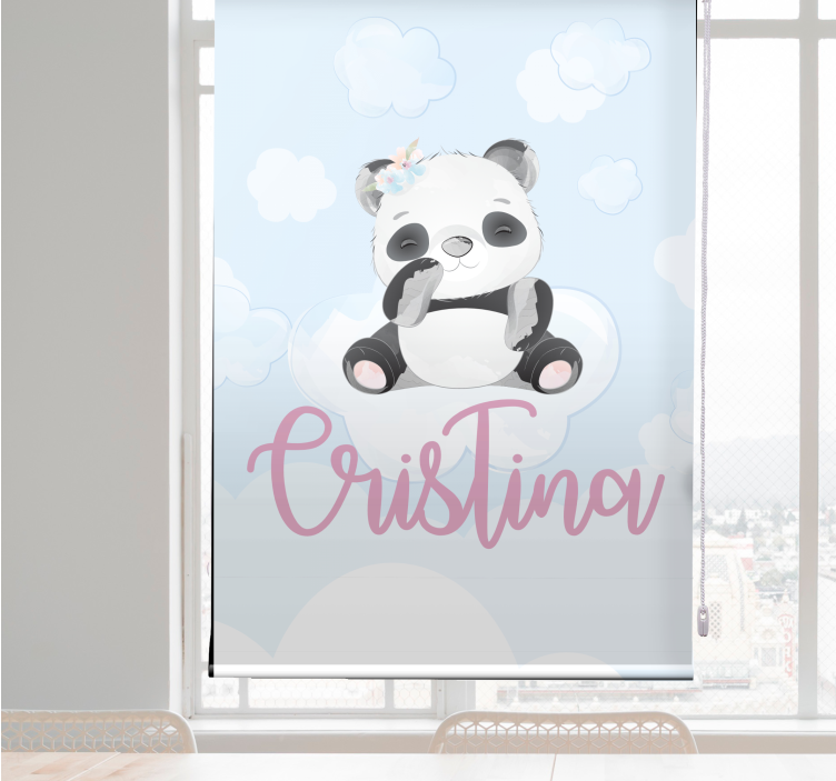 Rollo Fenster Kinderzimmer pandababy sitzend mit namen - TenStickers