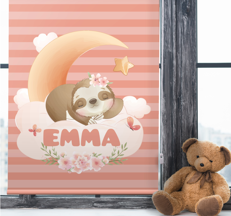 Rollo Fenster Kinderzimmer name mit faultier und mond - TenStickers
