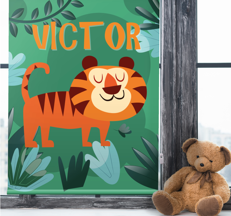 Rollo Fenster Kinderzimmer glücklicher tiger mit namen - TenStickers