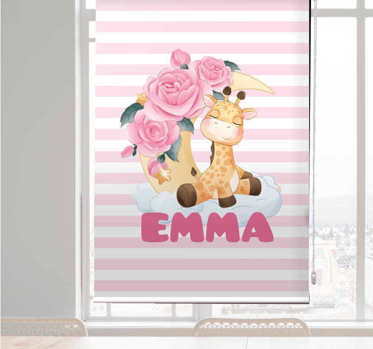 Rollo Fenster mit Namen giraffe mit rosen - TenStickers