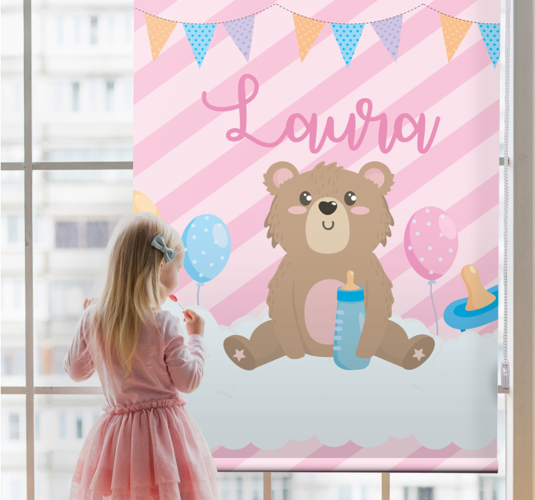 Rollo Fenster mit Namen teddybär-feier - TenStickers
