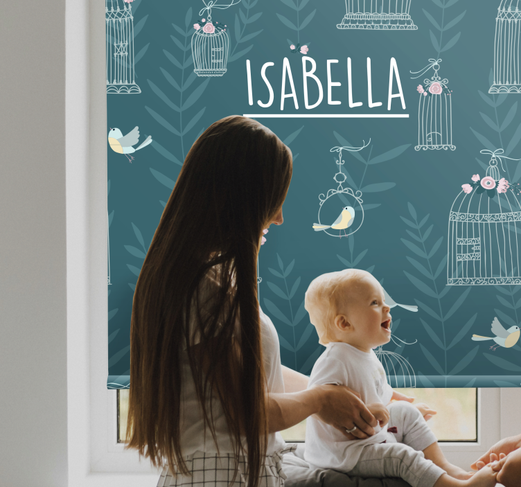 Rollo Fenster Kinderzimmer blaue vogelkäfige mit namen - TenStickers