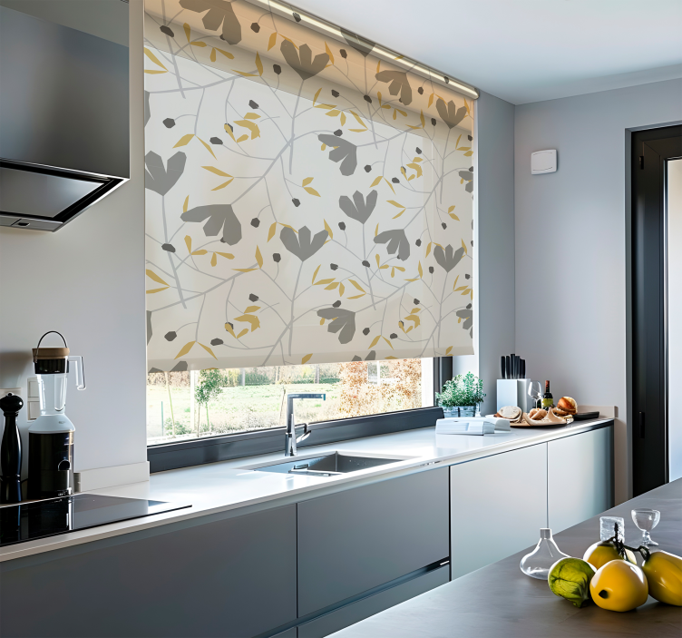 Rollo Fenster skandinavisch graue und gelbe blüten - TenStickers