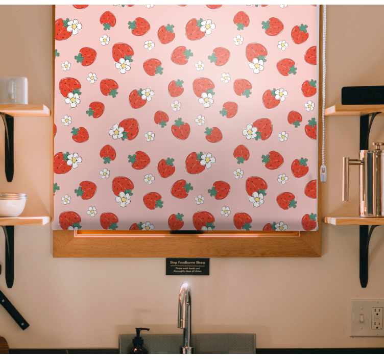 Rollo Fenster Obst erdbeermuster mit blumen - TenStickers
