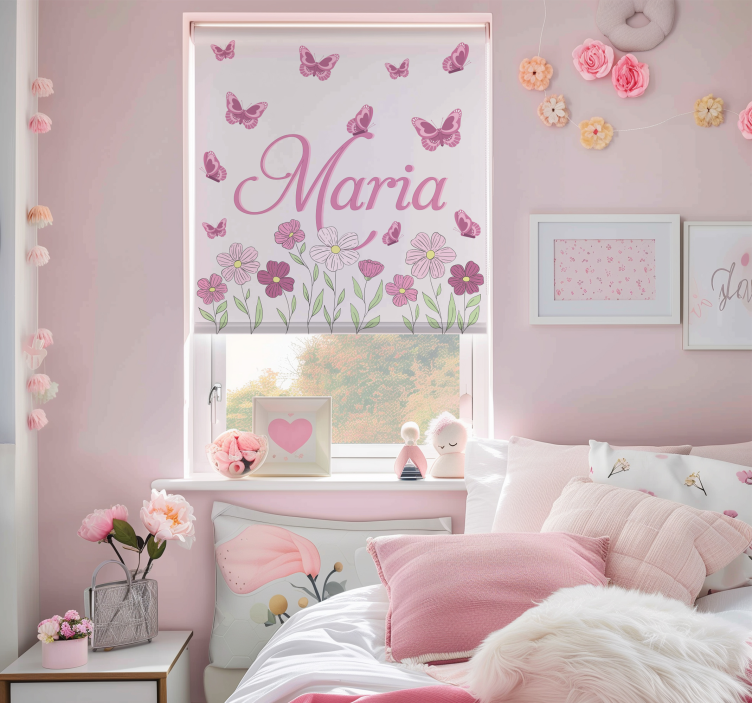 Rollo Fenster mit Namen blumen und schmetterlinge - TenStickers