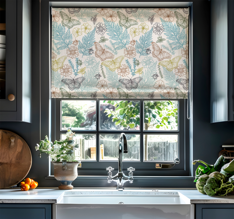 Rollo für Fenster Schmetterlinge Blumen - TenStickers