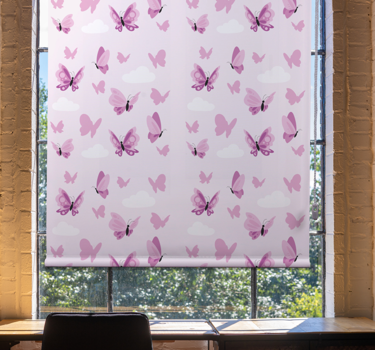 Rollo fenster schmetterlinge in pink und wolken - TenStickers