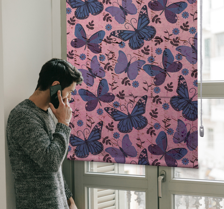 Rollo Fenster Schmetterlinge rosa hintergrund - TenStickers