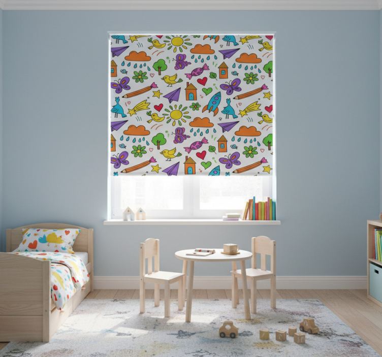 Rollo fenster skandinavisch mit verspieltem doodle-druck - TenStickers