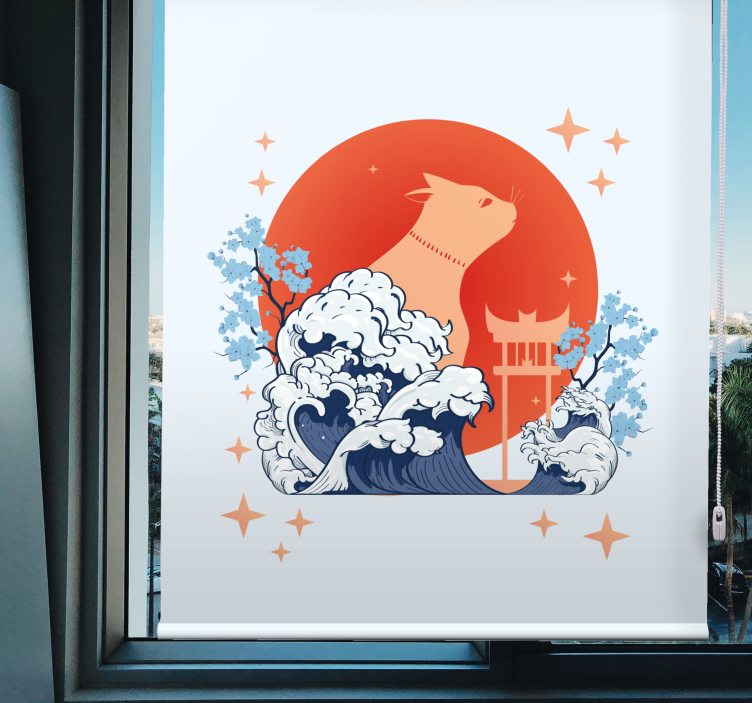 Rollo Fenster Tiere katze mit wellen - TenStickers