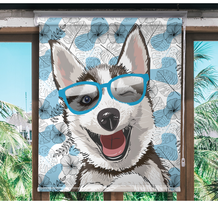 Rollo Fenster Tiere lächelnder hund mit brille - TenStickers