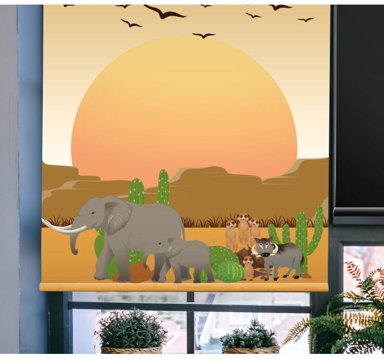 Rollo Fenster Tiere savannen-sonnenuntergangsszene - TenStickers
