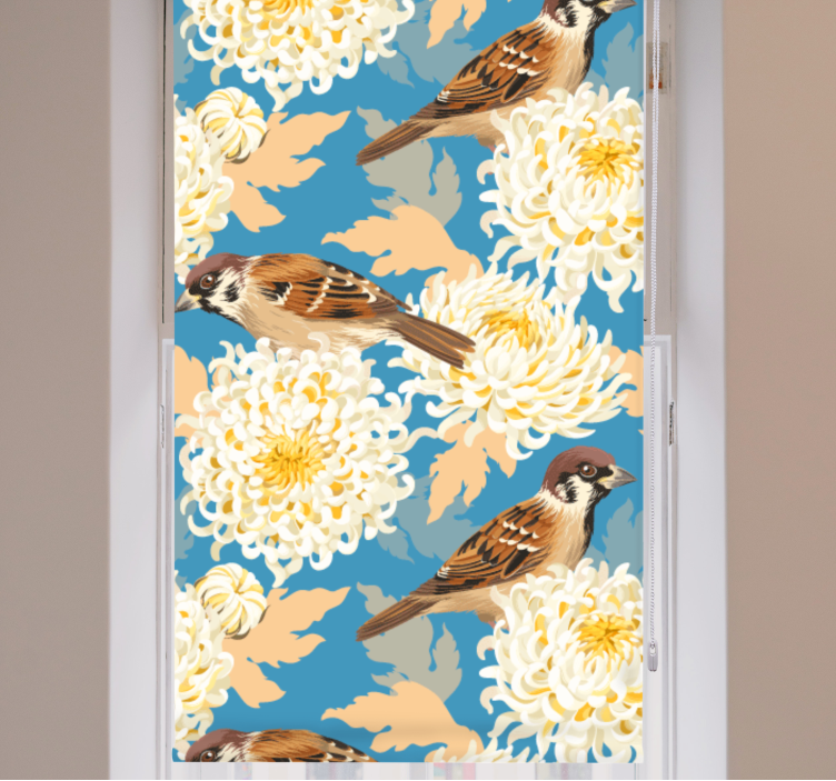 Rollo Fenster Tiermuster bunte blumen und spatzen - TenStickers