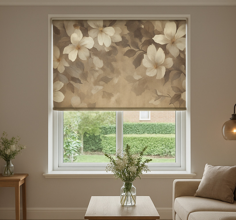 Rollo Wohnzimmer beige gemalte blumen - TenStickers