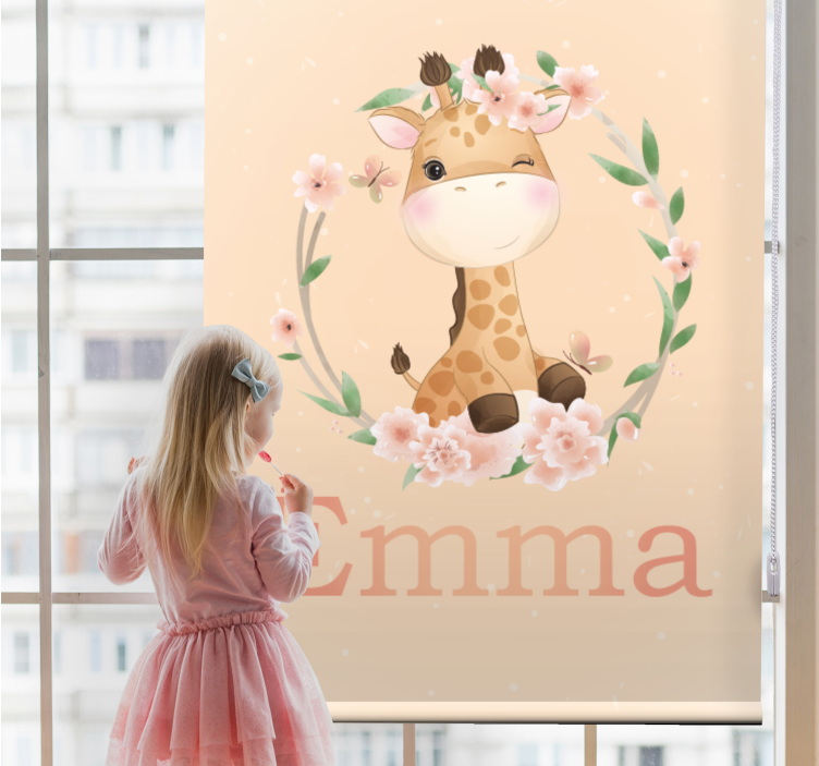 Rollo Fenster Kinderzimmer Baby Giraffe mit Namen - TenStickers
