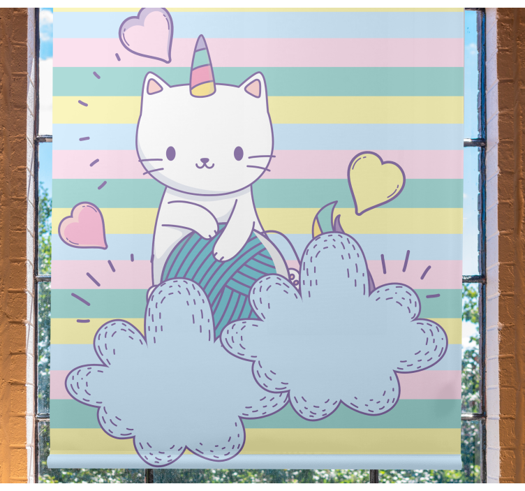 Kind Rollos Einhornkatze auf wolken - TenStickers