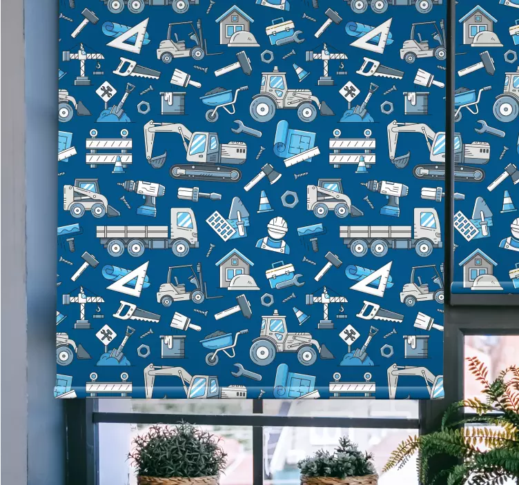 rollo mit Textur und Muster Weiße bagger auf blauem Hintergrund - TenStickers
