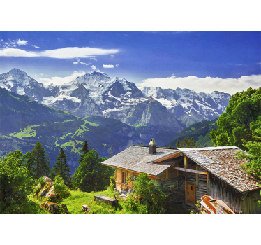 Rollo wohnzimmer grindelwald schneebedeckte berge und wiese - TenStickers