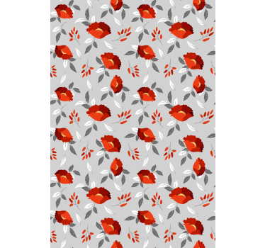 Rollo Fenster Blumen rot grau muster - TenStickers