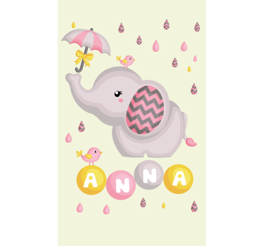 Rollo fenster kinderzimmer elefant mit name und regenschirm - TenStickers