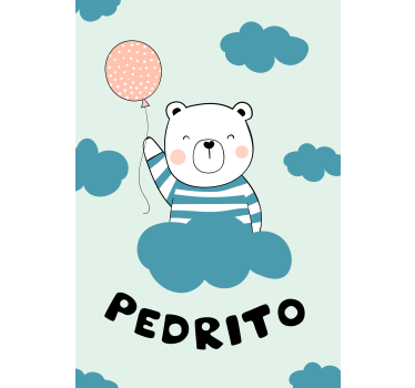 Rollo fenster baby bär mit ballon und namen - TenStickers