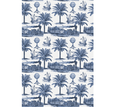 Rollo Fenster Vintagemuster blaue palmenszene - TenStickers