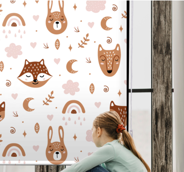 Rollo Fenster Kinderzimmer braune Tiere und Regenbögen - TenStickers