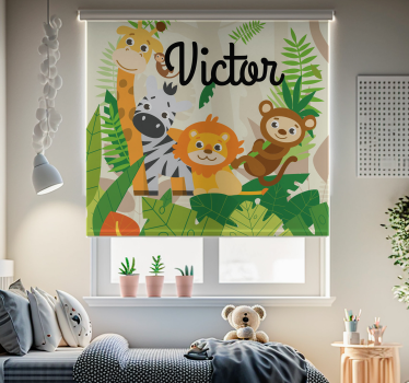 Rollo Fenster Kinderzimmer Dschungeltiere mit Namen - TenStickers